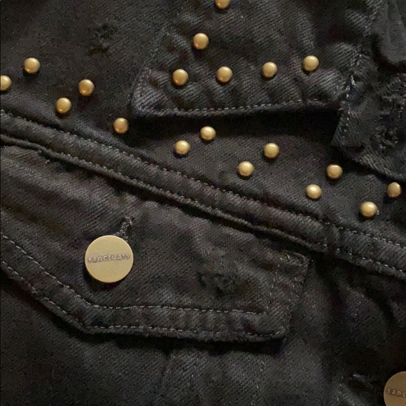 Sanctuary Black Studded Jean Jacket Size Medium - Picture 2 of 5